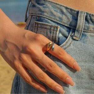 NEW👉 Gold & Silver Colorblock Adjustable Cross Cut Ring